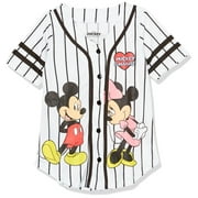 Disney Girls Mickey \u0026 Minnie Mouse Baseball Jersey Classic Mesh Button Down Fashion-t-shirts, White/Black, 7-8 US